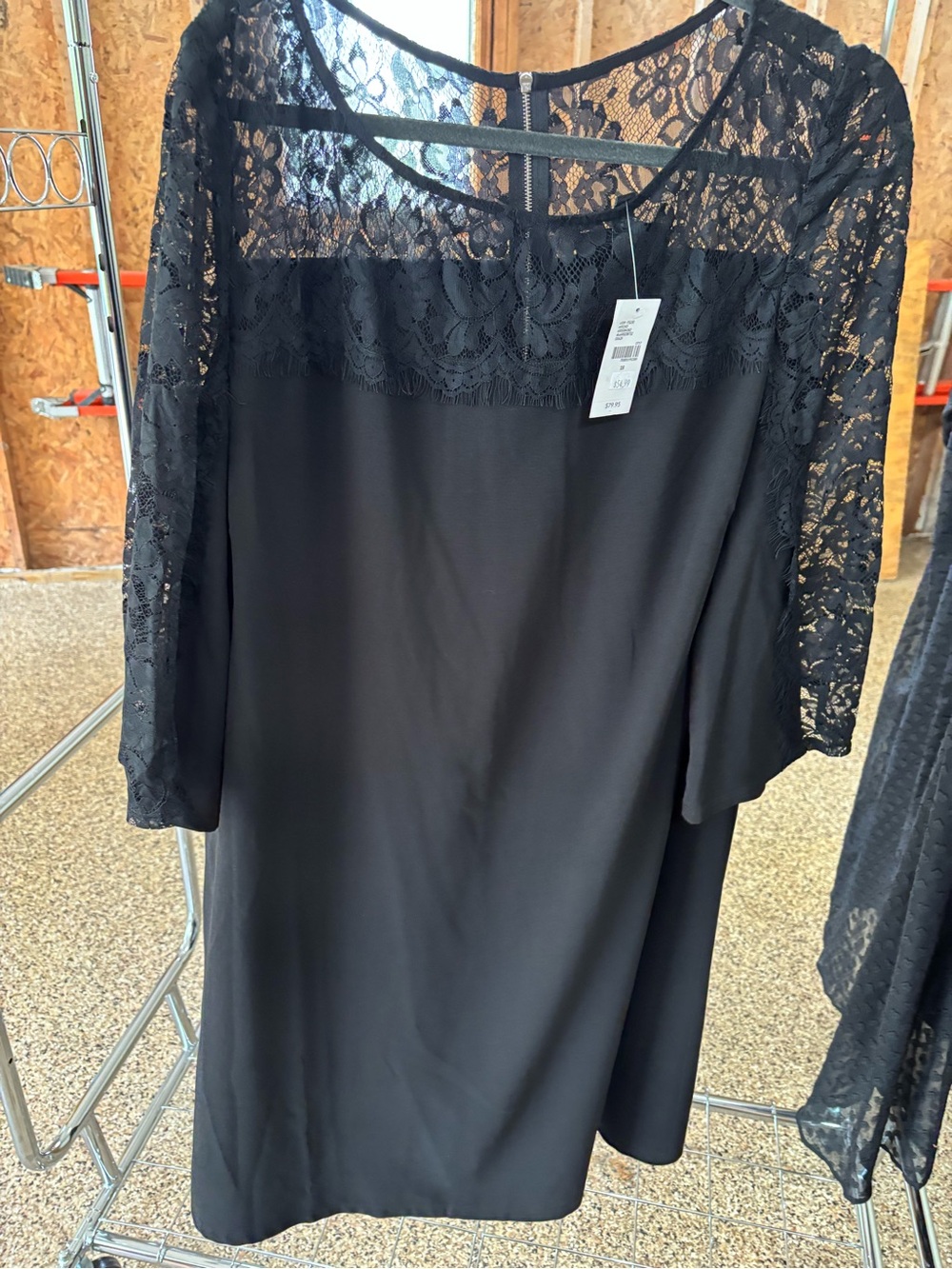 Women's Black Lace Yoke Dress-Size 18